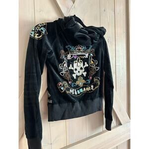 Jag queen of humanity velour y2k rhinestone vintage beaded emb skull hoodie